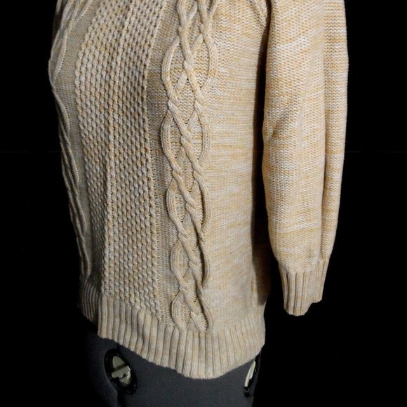 L.L.BEAN Scoop neck Crochet knit sweater XS Beige NaturalCable knit High quality - Picture 9 of 13